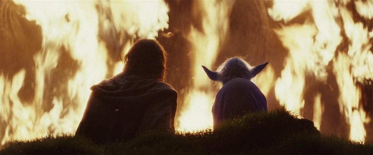 Luke & Yoda watching the jedi tree burn