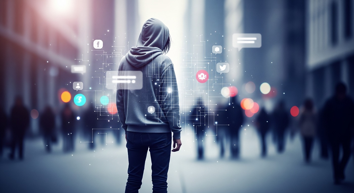 man, lonely on the street, social media apps