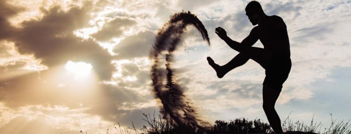 Shadow Man Kicking Dirt In The Air