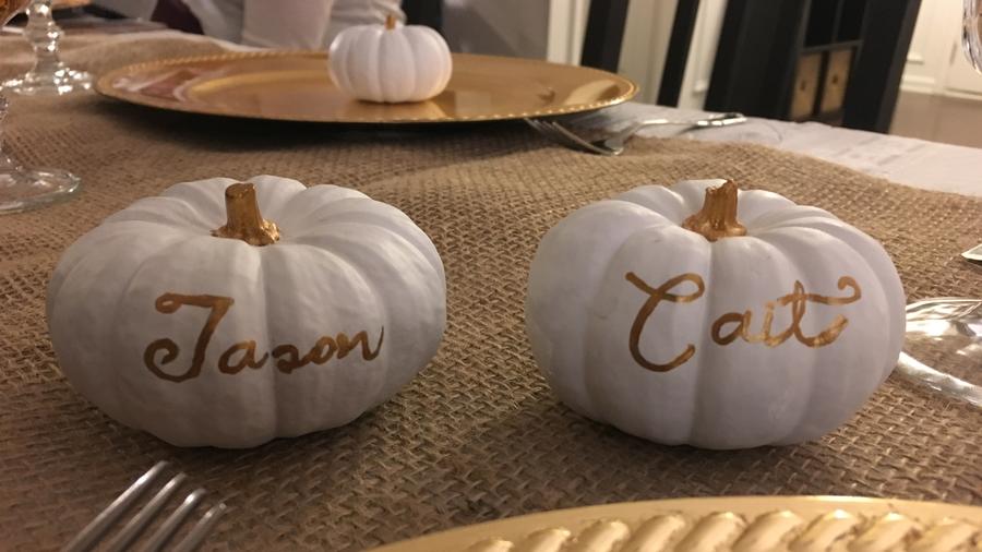 Jason & Cait Name White Pumpkins