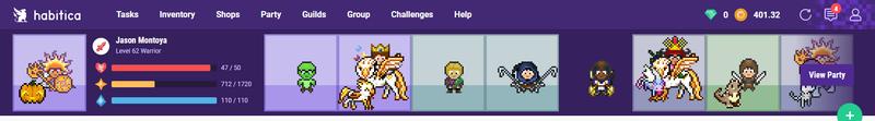 Habitica Partial Dashboard