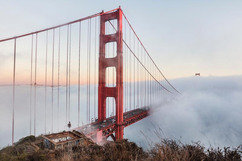golden gate bridge with fog
