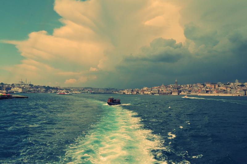 Water, boat in the wake