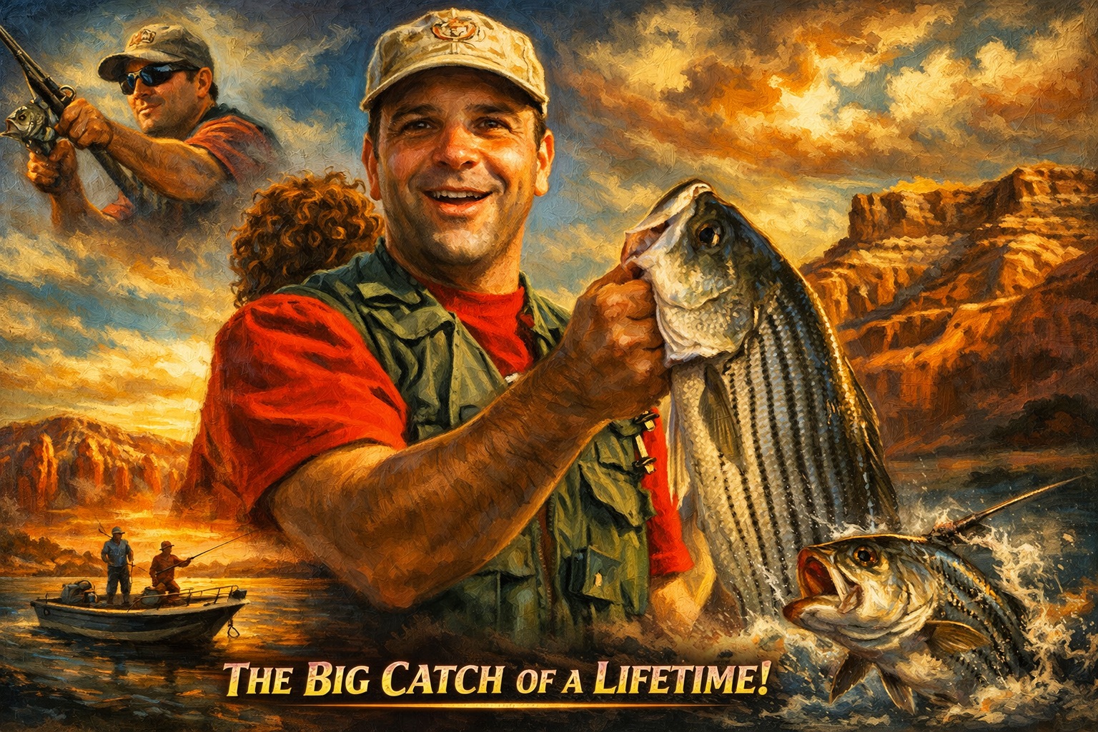 lake powell striper boil, oil painting style thumbnail