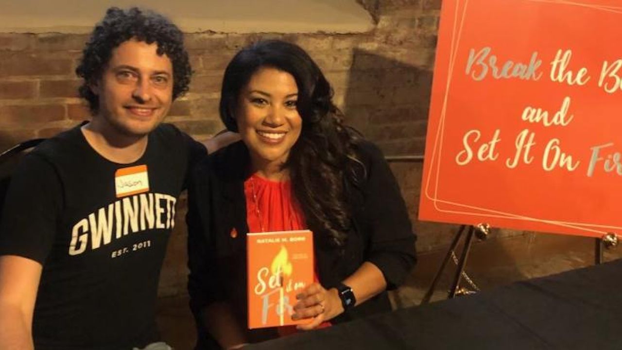 natalie and Jason at set it on fire book launch