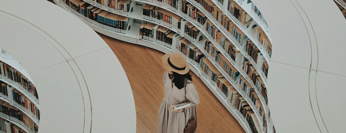LIBRARY of books, shelves, indoors