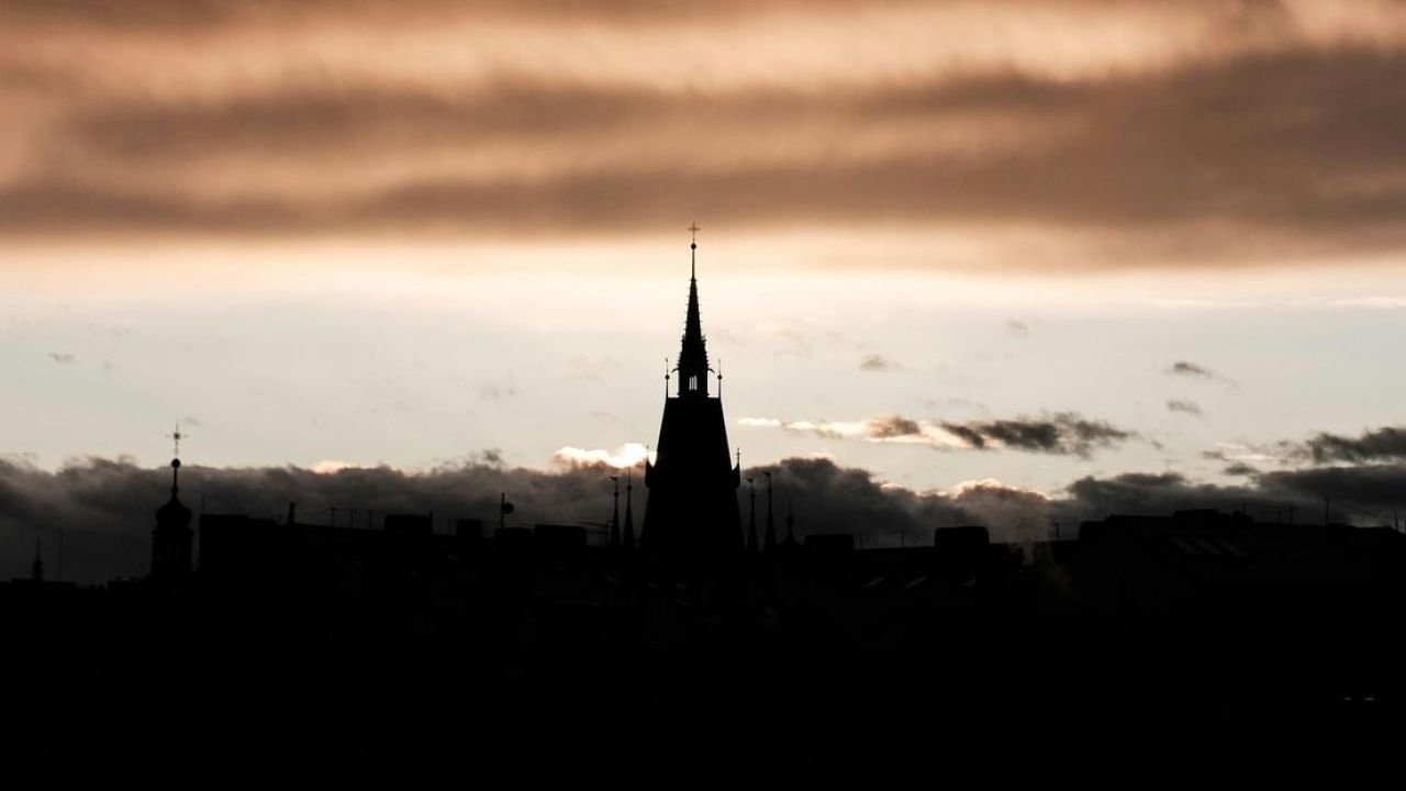 a church, It was taken from the roof in the centre of Prague City - Czech republic, Europe. Near to evening.