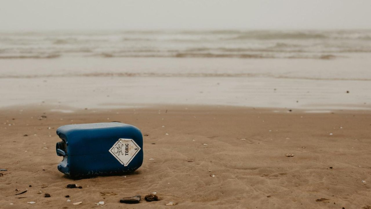 toxic container on beach