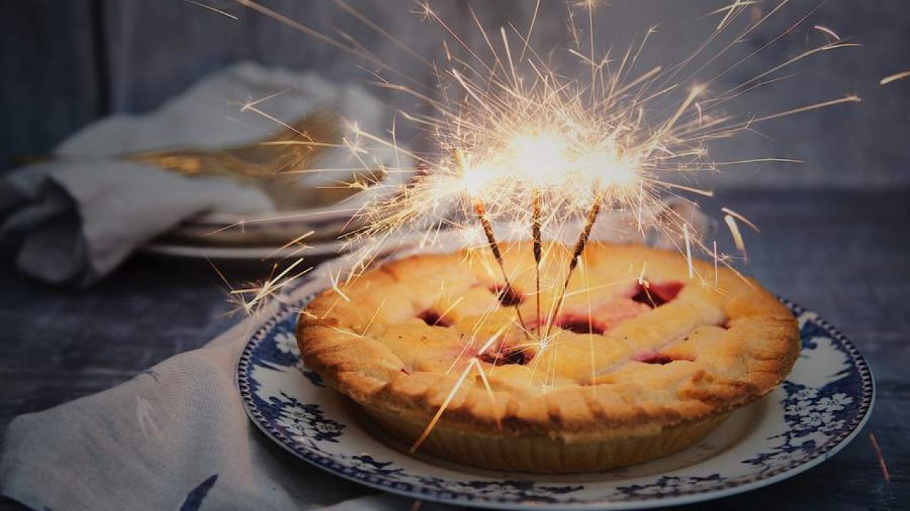Pie With Three Sparklers Sparking