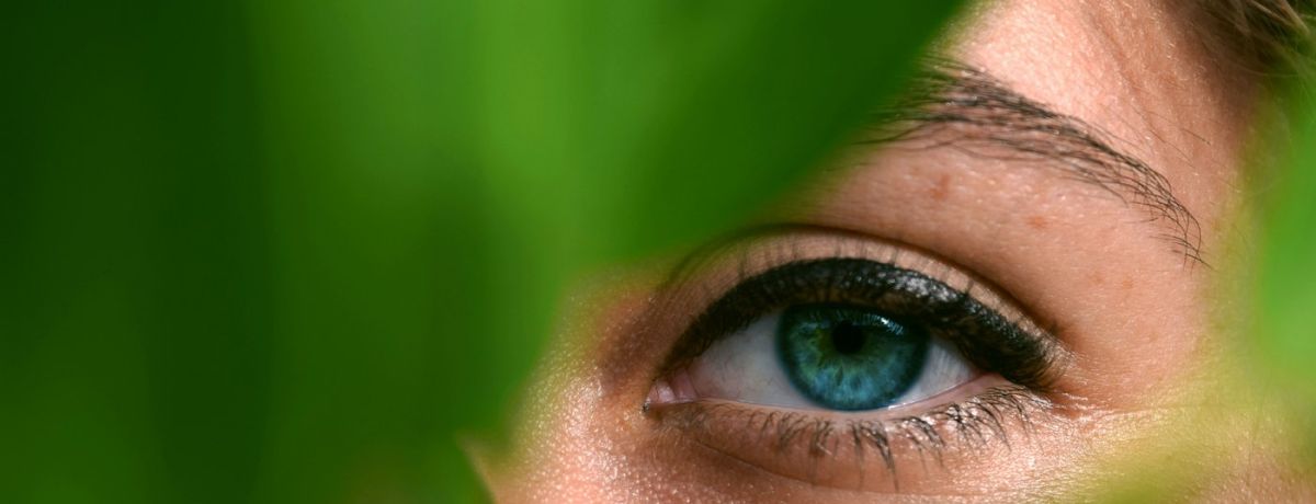 woman, looking, eye, leaf, outdoors