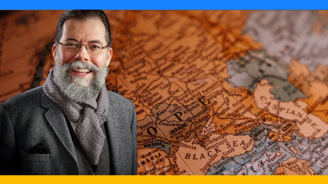 David Koyzis over a map of Ukraine