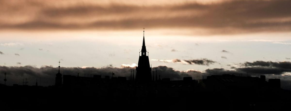 a church, It was taken from the roof in the centre of Prague City - Czech republic, Europe. Near to evening.