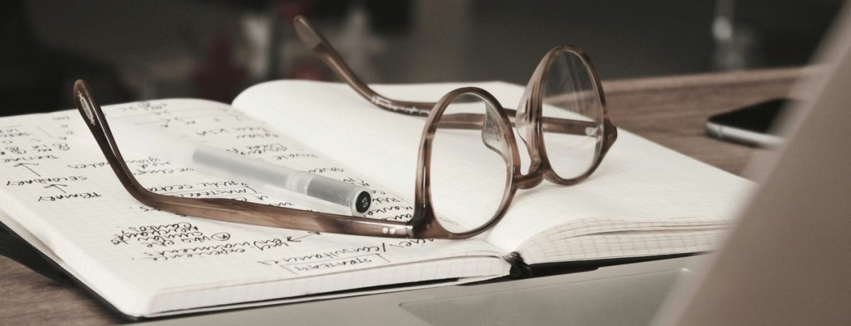 glasses, notebook, desk, indoors