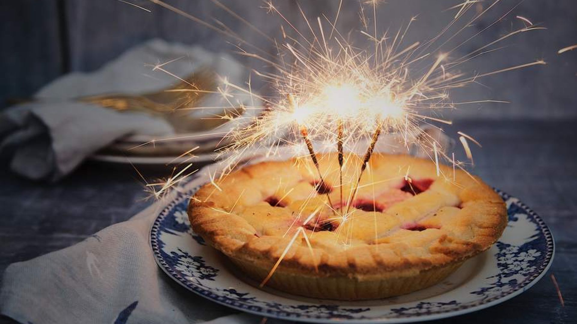 Pie With Three Sparklers Sparking