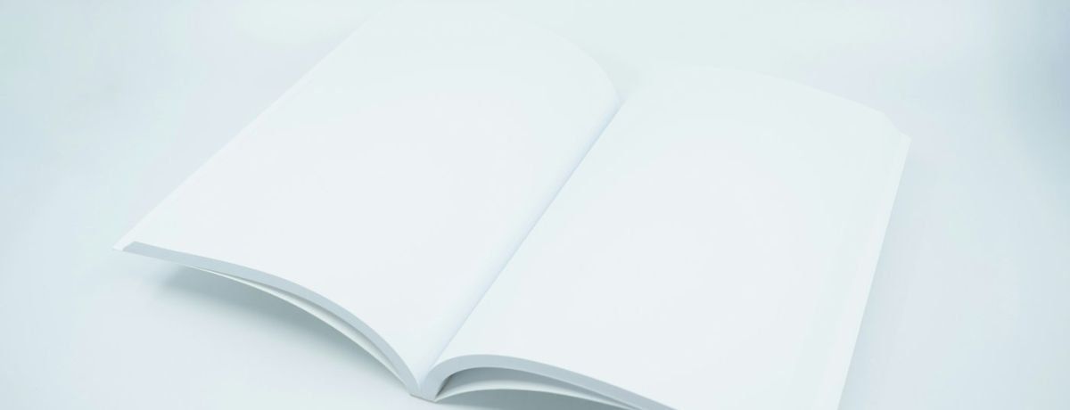 blank page book, on white table