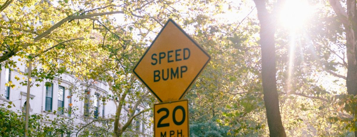 speed bump sign, neighborhood, outdoors