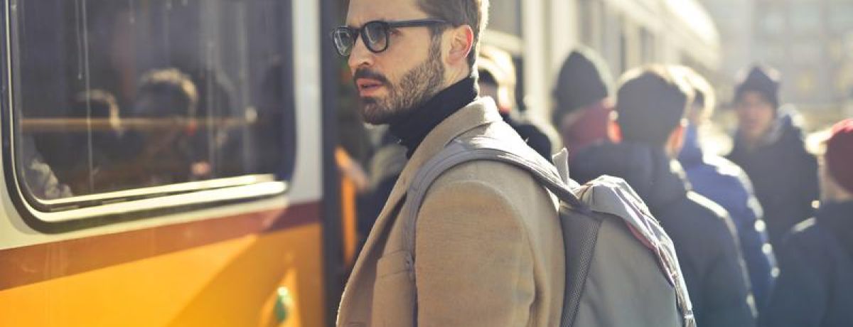 departing train with people