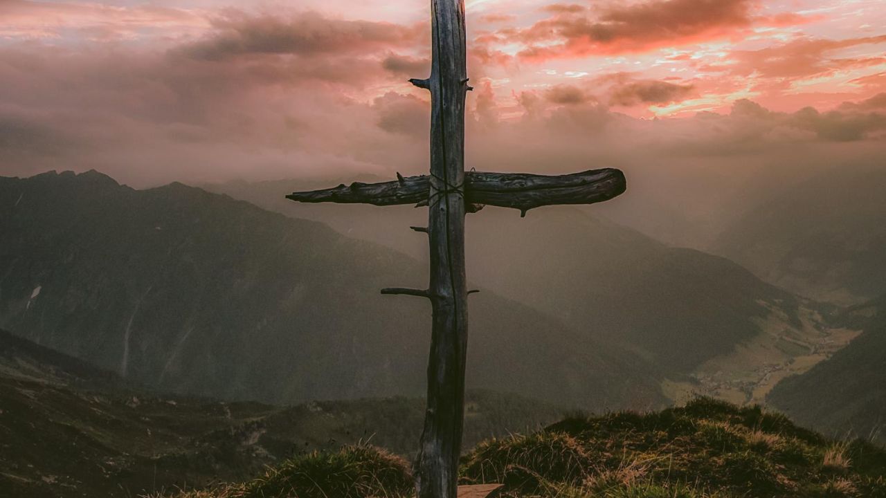 cross, mountains