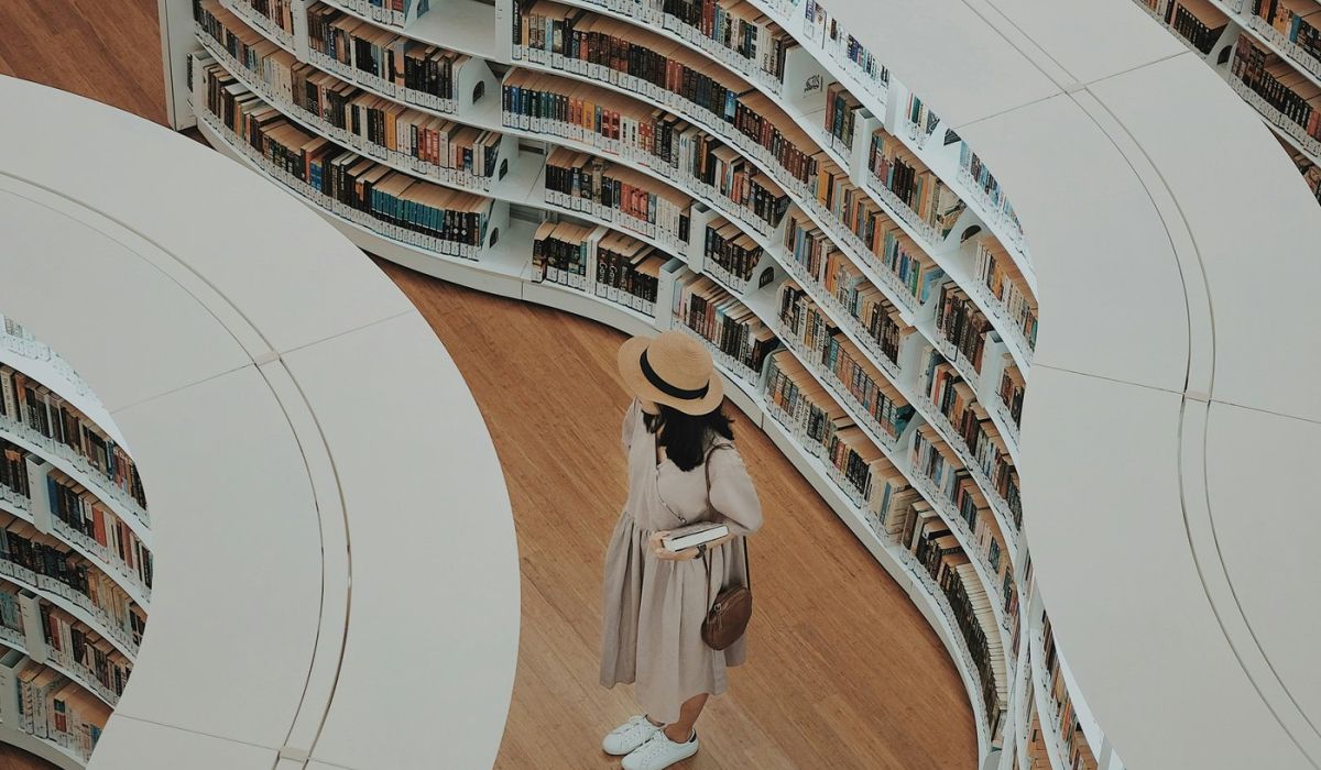 LIBRARY of books, shelves, indoors