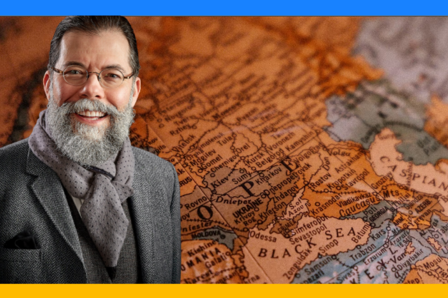 David Koyzis over a map of Ukraine