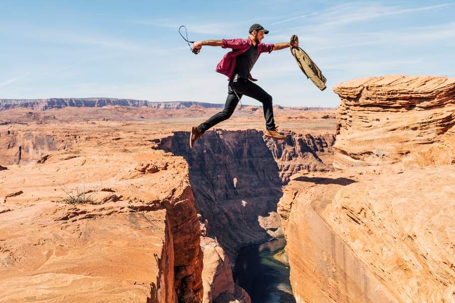 jumping over a canyon