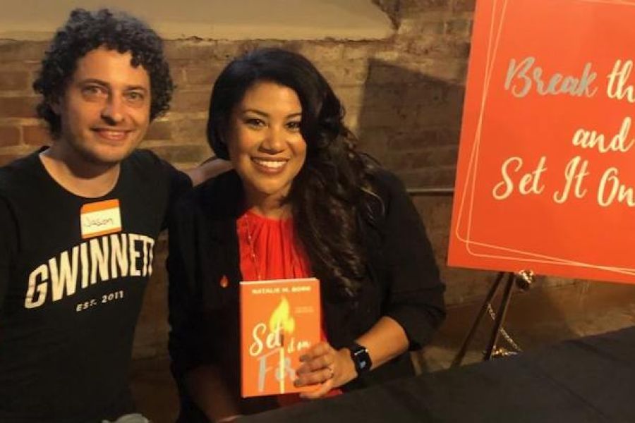 natalie and Jason at set it on fire book launch