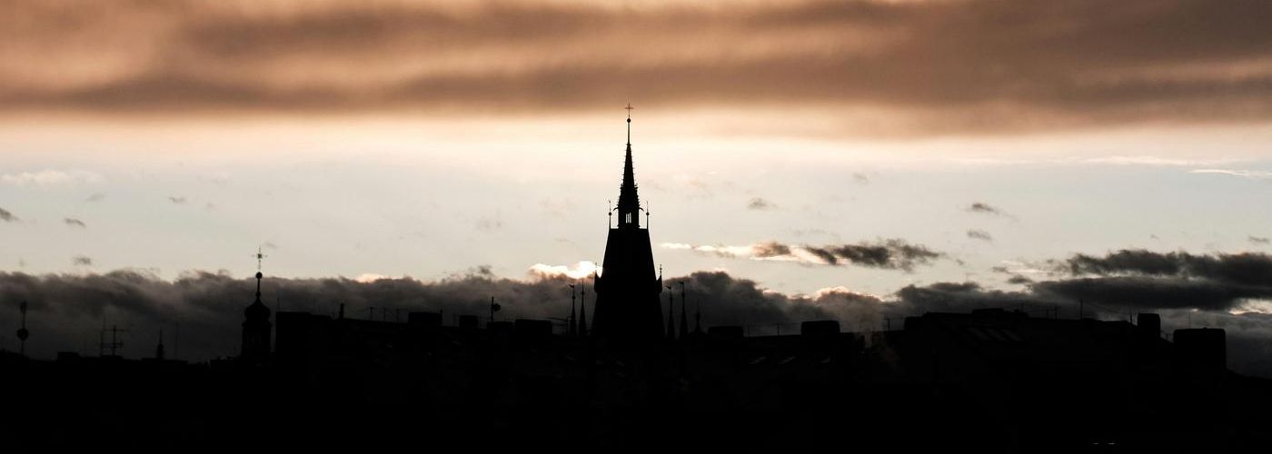 a church, It was taken from the roof in the centre of Prague City - Czech republic, Europe. Near to evening.