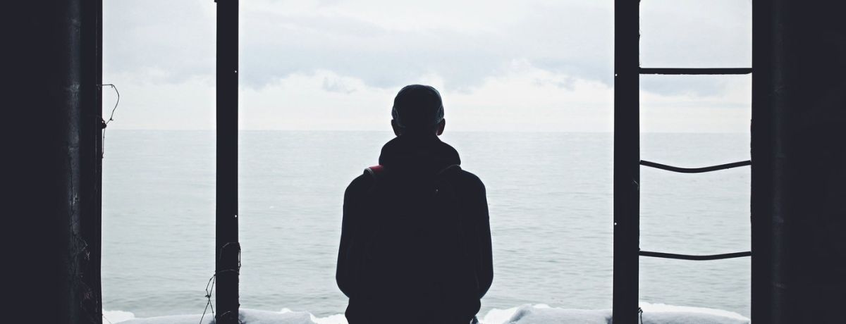 person, silently suffering, ledge, window, cold