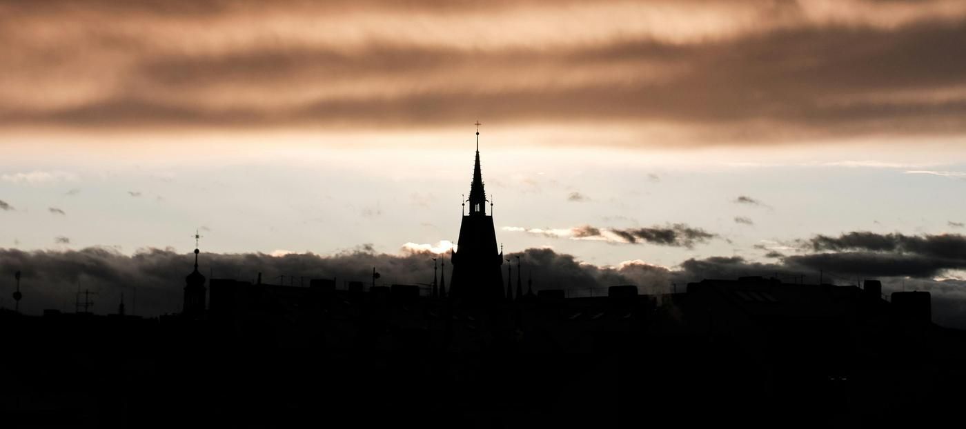 a church, It was taken from the roof in the centre of Prague City - Czech republic, Europe. Near to evening.