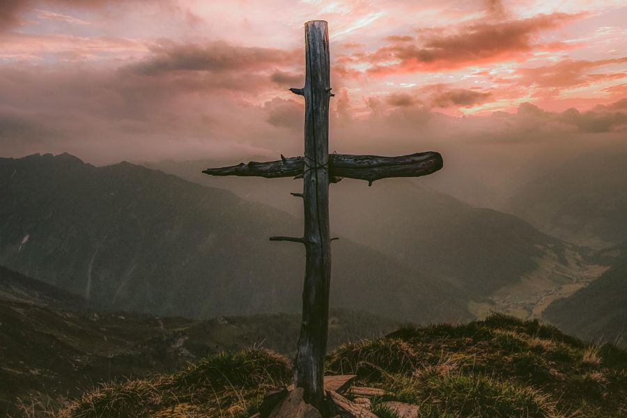 cross, mountains