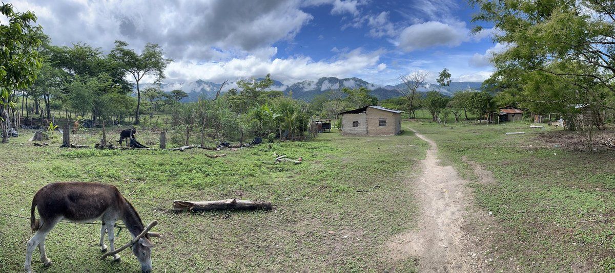 Honduras mountains from Agalta Valley rural community in Honduras with a donkey