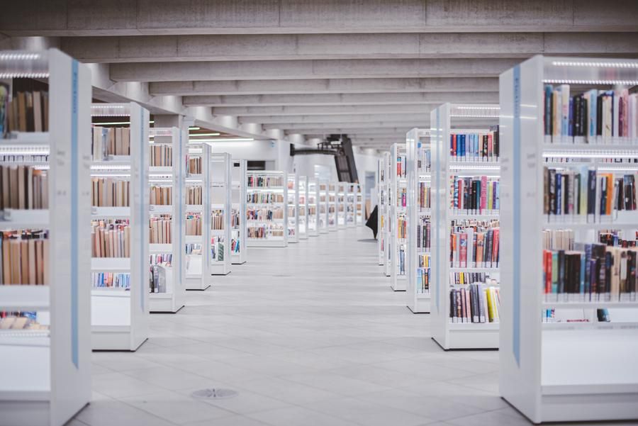 library row of shelves