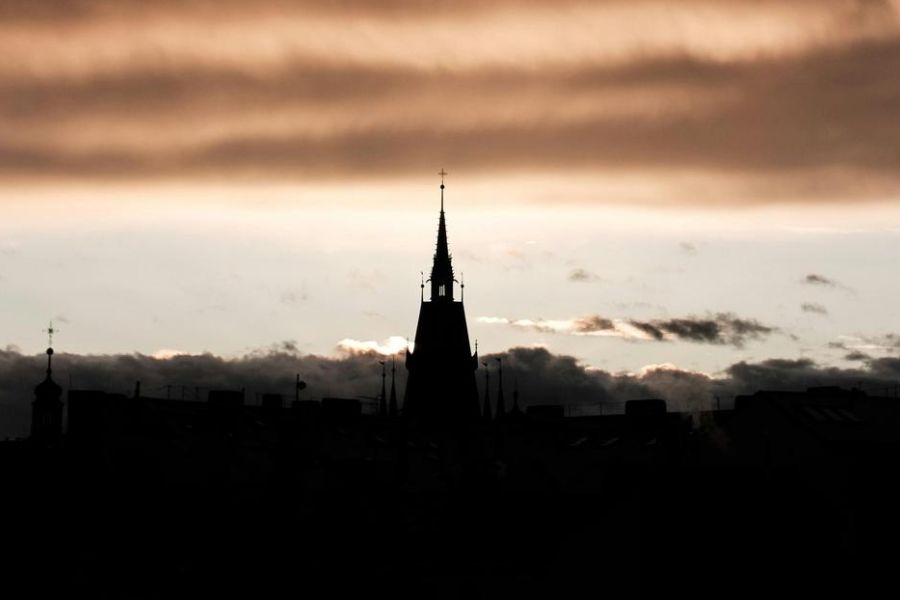 a church, It was taken from the roof in the centre of Prague City - Czech republic, Europe. Near to evening.