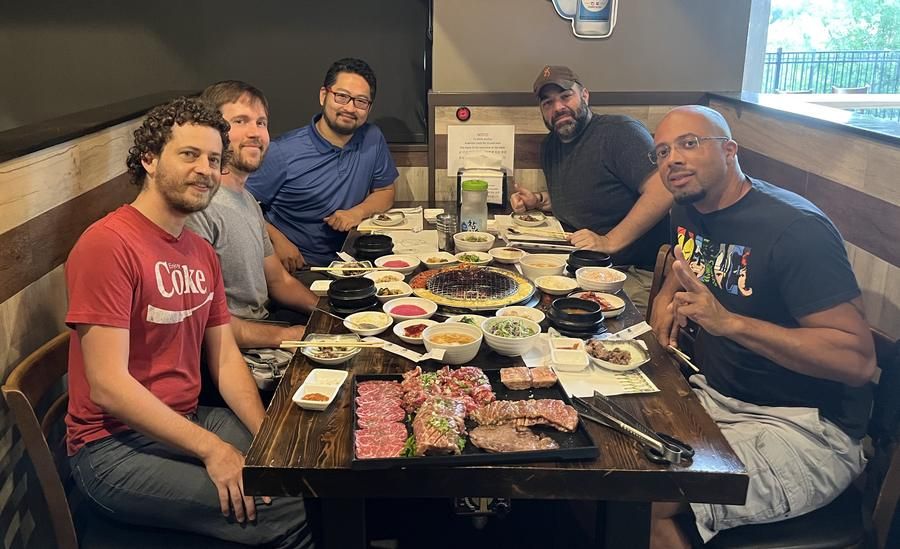 gaming friends at korean bbq